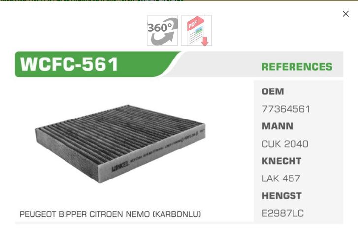 WINKEL WCFC561P — FIAT LINEA CITROEN NEMO PEUGEOT KARBONLU POLEN FILTRESI(POSETLI)
