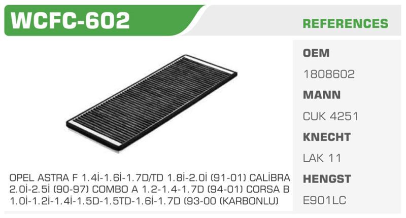 WINKEL WCFC602 — POLEN FİLTRESİ ASTRA F CORSA B COMBO TIGRA Koli: 50 Ad.