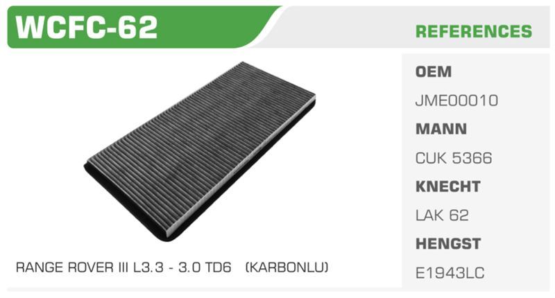 WINKEL WCFC62 — POLEN FİLTRESİ BMW X5 00> / RANGE ROVER III 12> Koli: 20 Ad.