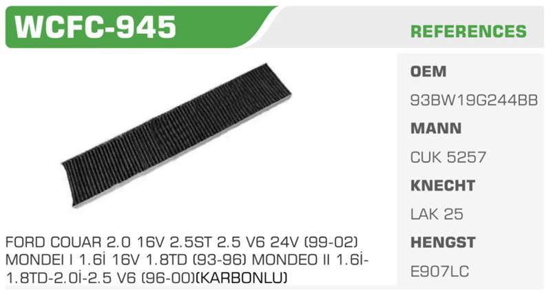 WINKEL WCFC945 — POLEN FİLTRESİ MONDEO 93-96 COUGAR 98> Koli: 40 Ad.