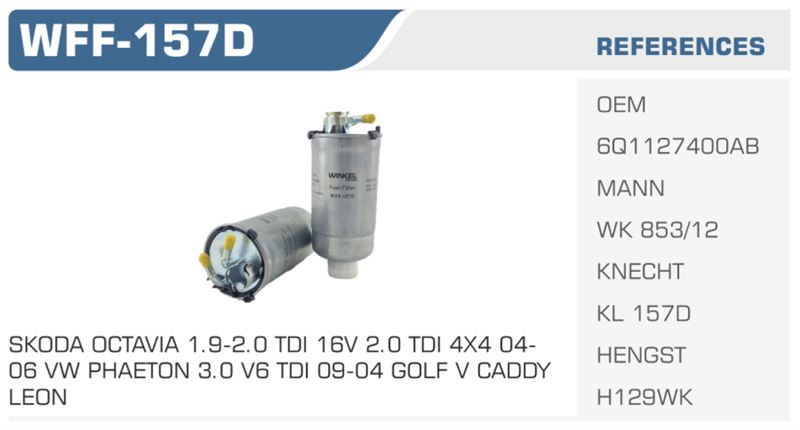 WINKEL WFF157D — MAZOT FİLTRESİ POLO IV / CORDOBA IBIZA IV / FABIA 1.4 TDI AMF 1.9 TDI SDI Koli: 50 Ad.
