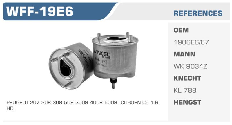 WINKEL WFF19E6 — YAKIT FİLTRESİ P207 1.4-1.6 HDİ-P308-P508-P3008-P5008-PARTNER TEPEE-BERLINGO-C3-C4 1.6 HDİ(UZUN) KOLI:72