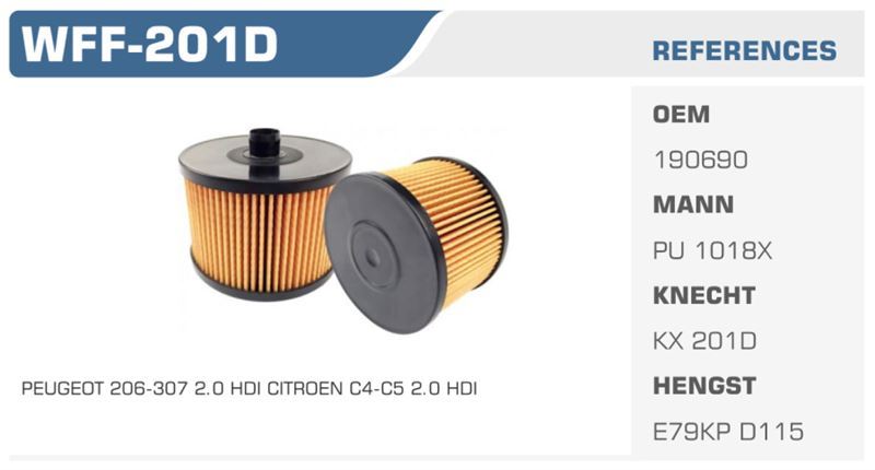 WINKEL WFF201D — MAZOT FİLTRESİ 307 308 407 EXPERT / C4 C5 / FOCUS II C-MAX S-MAX MONDEO 2.0 HDI 2.0 TDCI Koli: 50 Ad.