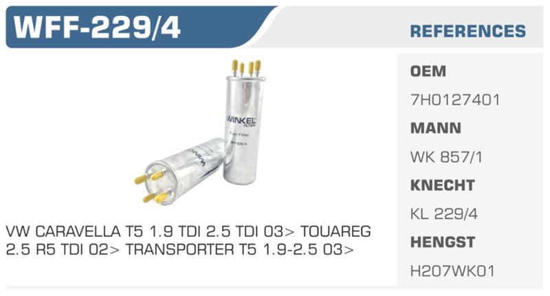 WINKEL WFF2294 — MAZOT FİLTRESİ TOUAREG TRANSPORTER T5 03> 1.9 2.5 TDI AXB AXC AXD AXE BAC BLK Koli: 50 Ad.