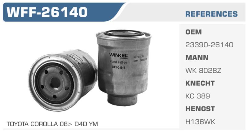 WINKEL WFF26140 — MAZOT FİLTRESİ COROLLA 07>11 AURIS 07>11 AURIS 07> / CRV 06>07 2.2D 1.4 D4D Koli: 24 Ad.