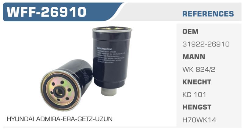 WINKEL WFF26910 — MAZOT FİLTRESİ ACCENT ADMIRE ACCENT III GETZ / RIO SORENTO 1.5 CRDI 2.5 CRDI Koli: 24 Ad.