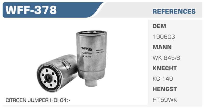 WINKEL WFF378 — MAZOT FİLTRESİ DOBLO FREEMONT DUCATO / BOXER / JUMPER 1.9 JTD 2.0 JTD 2.0 HDI 2.8 HDI 2.8 JTD Koli: 24 Ad.