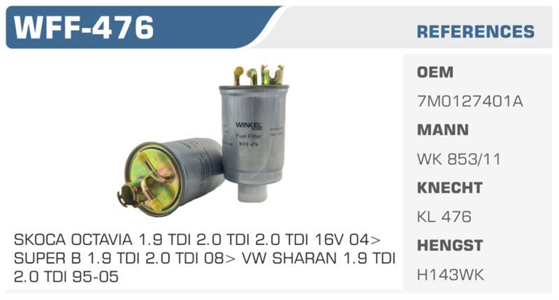 WINKEL WFF476 — MAZOT FİLTRESİ SHARAN 1.9 TDI Koli: 50 Ad.