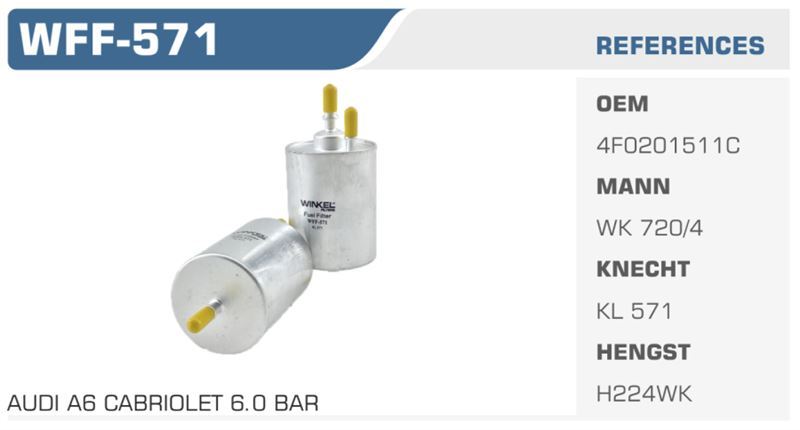WINKEL WFF571 — MAZOT FİLTRESİ A4 A6 A8 2.0 FSI 3.0 TFSI Koli: 50 Ad.