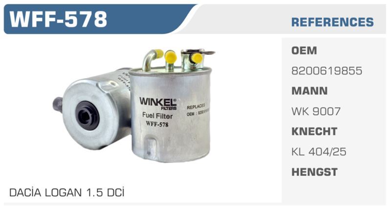 WINKEL WFF578 — MAZOT FİLTRESİ LOGAN 05> SANDERO 1.5 DCI Koli: 50 Ad.