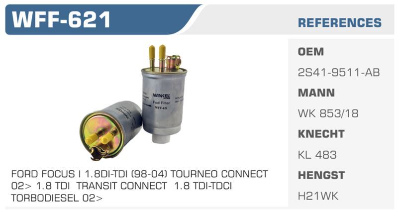 WINKEL WFF621 — MAZOT FİLTRESİ FIESTA IV FOCUS TRANSIT CONNECT 1.8DI 1.8 TDCI 75BG Koli: 24 Ad.