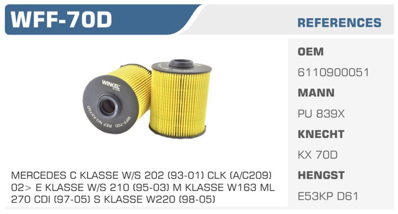 WINKEL WFF70D — YAKIT FİLTRESİ MERCEDES W210 W163 98-05 Koli: 50 Ad.