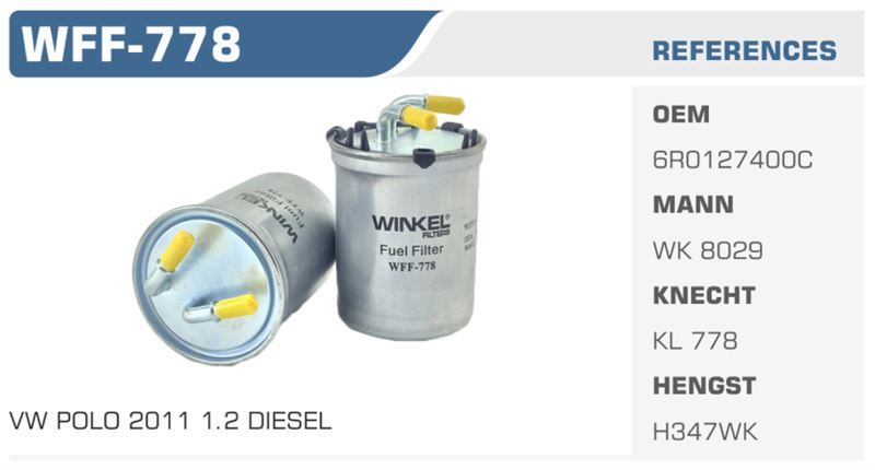 WINKEL WFF778 — MAZOT FİLTRESİ POLO 14> / A1 11> / IBIZA V 10> / FABIA 10> ROOMSTER 10> RAPID 1.6 TDI 2.0 TDI 1.2 TDI Koli: