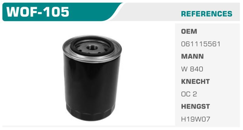 WINKEL WOF105 — YAĞ FİLTRESİ TRANSPORTER T4 90-03 LT28-35 82-96 2.4 2.5 TDI Koli: 24 Ad.