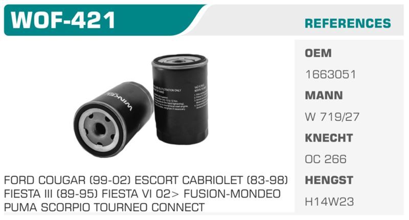 WINKEL WOF421 — YAĞ FİLTRESİ FIESTA III IV V FOCUS 98-04 MONDEO ESCORT V VI VII 92-00 CONNECT 1.6 16V 1.8 16V 2.0 16V Koli: