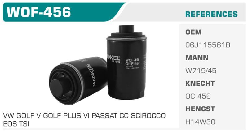 WINKEL WOF456 — YAĞ FİLTRESİ GOLF VI PASSAT CC TIGUAN TRANSPORTER T5 / A3 A4 A5 A6 Q3 / LEON / CAYENNE MACAN PANAMERA 1.4