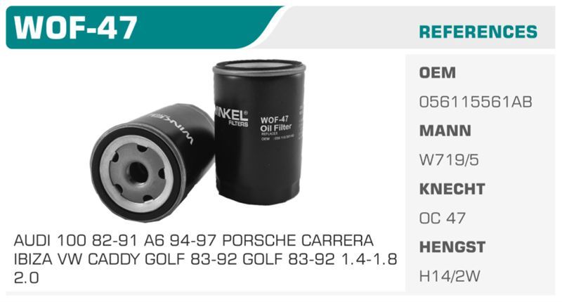 WINKEL WOF47 — YAĞ FİLTRESİ GOLF III IV BORA POLO PASSAT CADDY TRANSPORTER T5 LT28-35 / A3 A4 A6 A8 / TOLEDO IBIZA LEON /