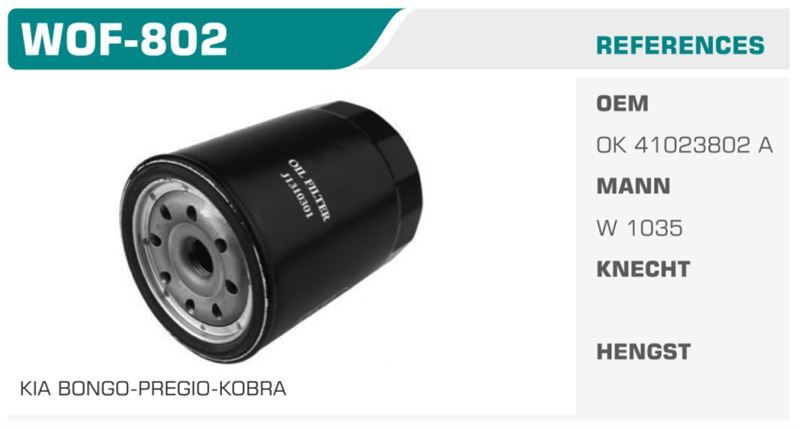 WINKEL WOF802 — YAĞ FİLTRESİ BONGO K3500 PREGIO Koli:24 Ad.