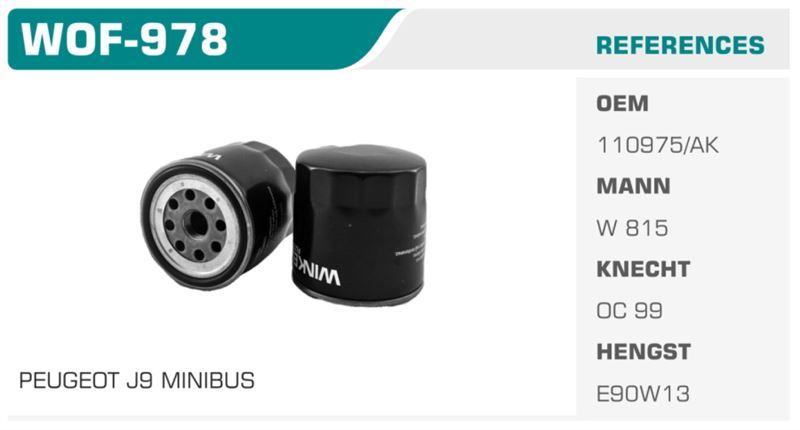 WINKEL WOF978 — YAĞ FİLTRESİ J9 MİNİBÜS Koli : 24 Ad.
