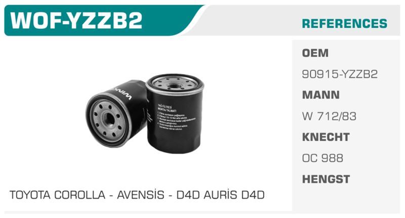 WINKEL WOFYZZB2 — YAĞ FİLTRESİ COROLLA AVENSIS D4D Koli: 24 Ad.