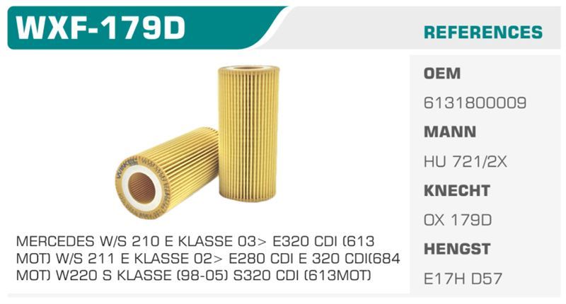 WINKEL WXF179D — YAĞ FİLTRESİ MERCEDES C30 E320 E280 S320 DUCATO / BOXER / JUMPER ECO MANN TİPİ Koli: 50 Ad.