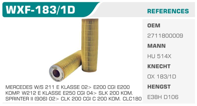 WINKEL WXF1831D — YAĞ FİLTRESİ MERCEDES C SERI SPRINTER 08> ECO MANN TİPİ Koli: 50 Ad.