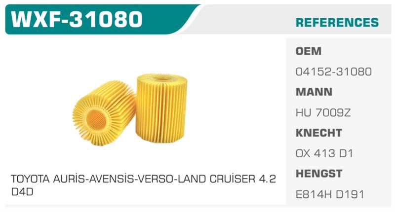 WINKEL WXF31080 — YAĞ FİLTRESİ AURIS 07> VERSO AVENSIS RAV4 2.0 D4D 2.2 D4D Koli: 50 Ad.