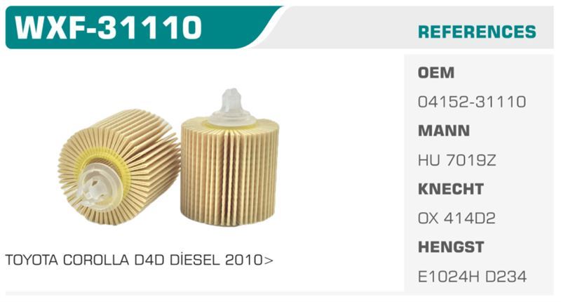 WINKEL WXF31110 — YAĞ FİLTRESİ COROLLA 10-12 AURIS 10-12 YARIS URBAN CRUISER 13> 1.4 D4D ECO Koli: 24 Ad.