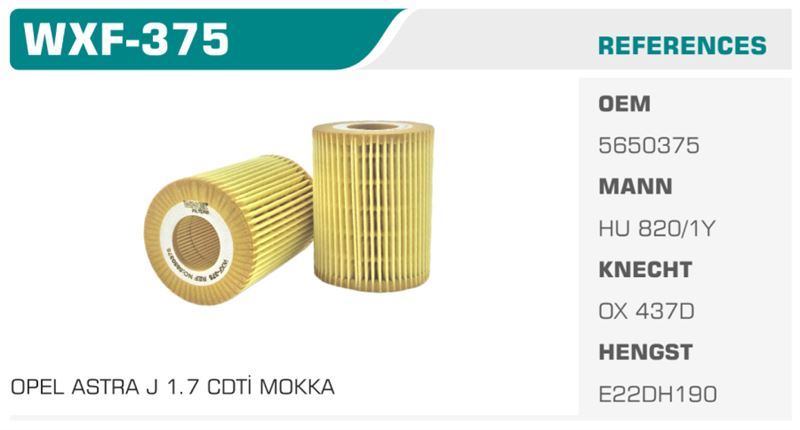 WINKEL WXF375 — YAĞ FİLTRESİ ASTRA H J CORSA D ZAFIRA MERIVA 1.7 CDTI Koli: 50 Ad.
