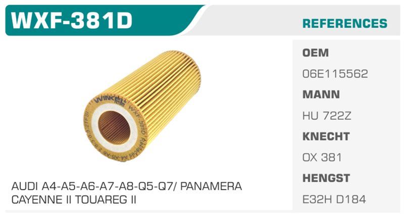 WINKEL WXF381D — YAĞ FİLTRESİ A4 A5 A6 A8 3.0 TFSI 3.2 FSI 2.8 FSI 3.2 FSI Koli: 50 Ad.