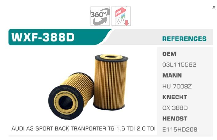 WINKEL WXF388D — YAĞ FİLTRESİ GOLF VI POLO VI JETTA PASSAT CADDY AMAROK TRANSPORTER T5 T6 / A1 A3 1.6 TDI 2.0 TDI CAY CAA