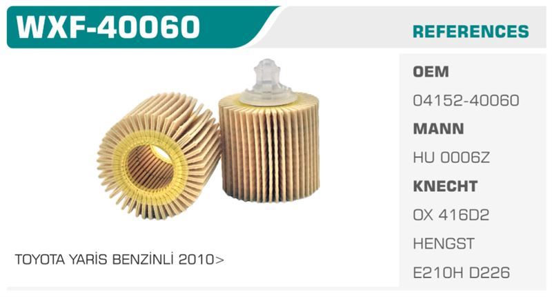 WINKEL WXF40060 — YAĞ FİLTRESİ COROLLA 10>12 AURIS 10>12 AVENSIS 09>12 RAV4 1.4 1.6 1.8 2.0 VVTI VVTI Koli: 50 Ad.