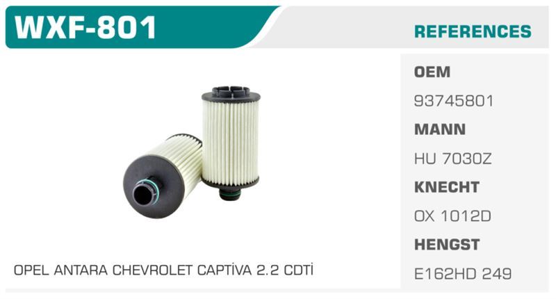 WINKEL WXF801 — YAĞ FİLTRESİ ANTARA 10> / CAPTIVA 11> CRUZE 11> 2.2D 2.2 CDTI Koli: 50 Ad.