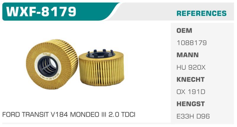 WINKEL WXF8179 — YAĞ FİLTRESİ MONDEO III TRANSIT 2.4 TDCI ECO Koli: 50 Ad.