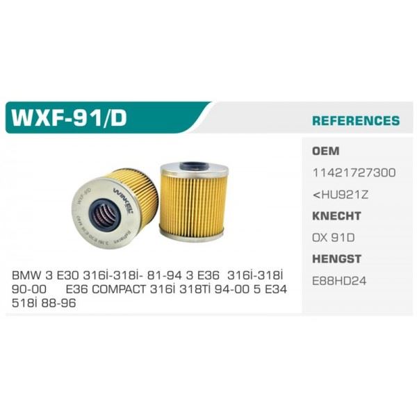 WINKEL WXF91D — YAĞ FİLTRESİ BMW 3 E36 BMW 5 BMW Z3 316I 318I 518I ECO MANN TİPİ Koli: 50 Ad.